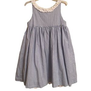 RALPH LAUREN Girls Sleeveless Seersucker Baby Blue Fit and Flare Dress Size 4/4T
